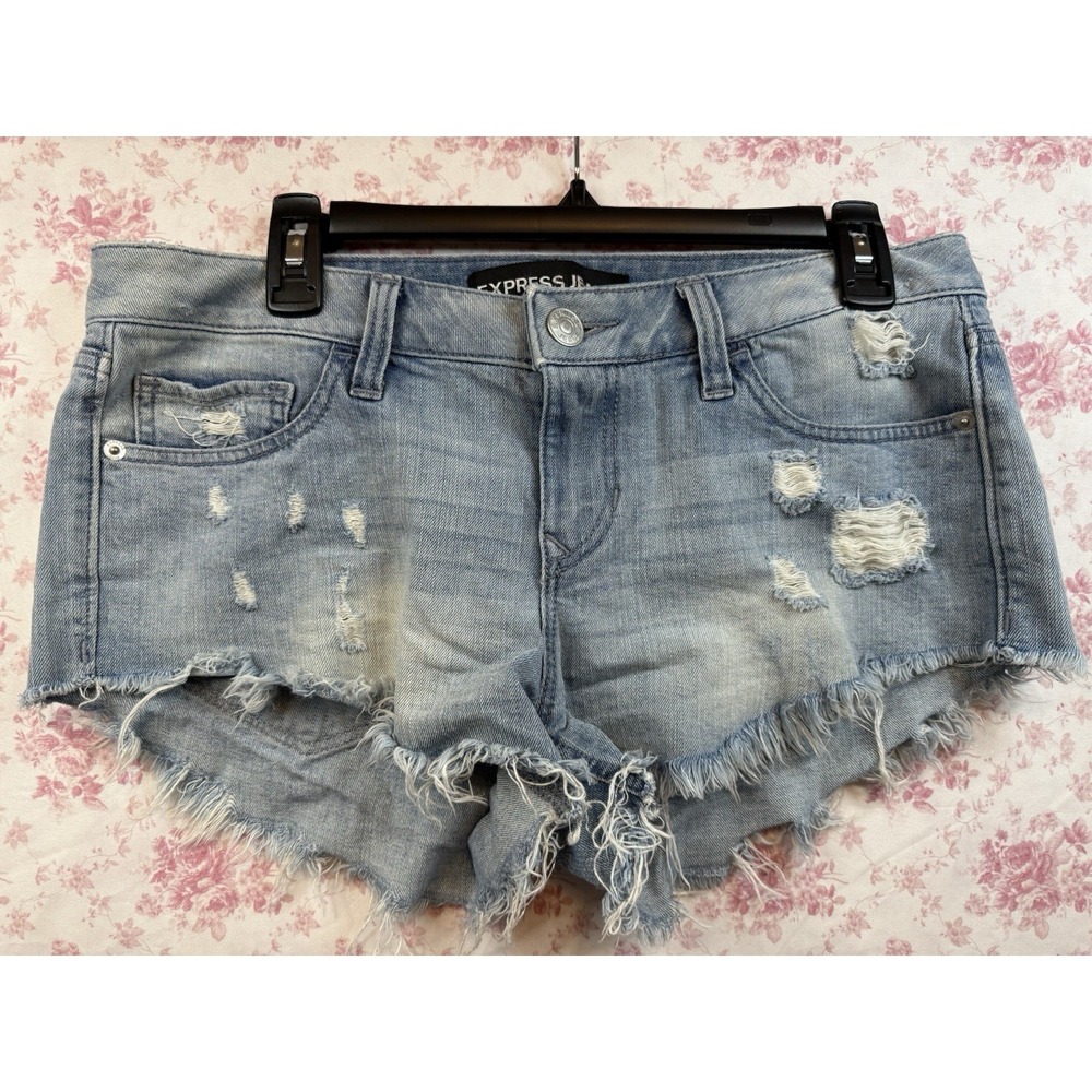 Express Jeans Distressed Denim Cutoff Shorts Women's Size 6 Light Wash